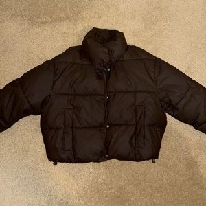 Dark brown Zara cropped puffer jacket